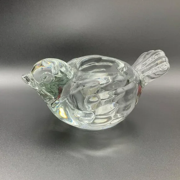 Vintage Clear Glass Bird Figurine Candle Holder Votive Tea Light Paperweight - Picture 1 of 11